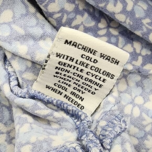 Caffe Marrakesh Top Womens L Blue Floral Shirred Ruffled Short Sleeve Rayon - Picture 6 of 10